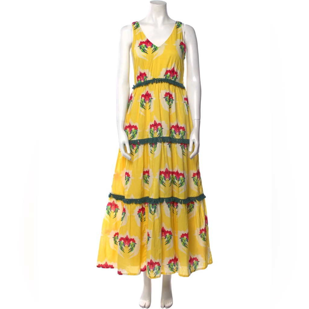 Verandah Yellow Floral Tiered Maxi Dress Size S